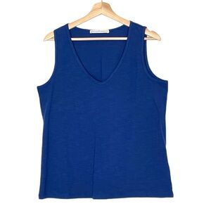 Peruvian Connection Cobalt Blue V-Neck Sleeveless Tank Top Large 100% Cotton